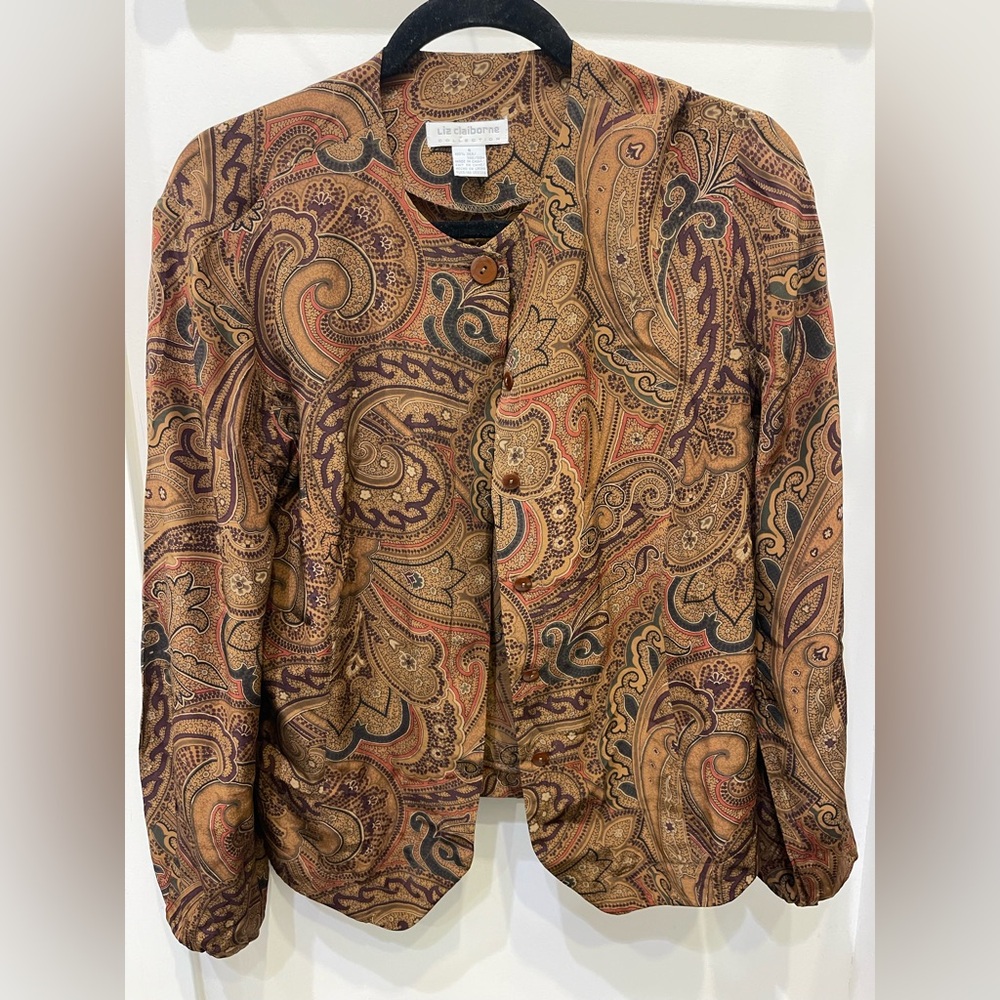 Vintage Paisley Print Silk blouse
